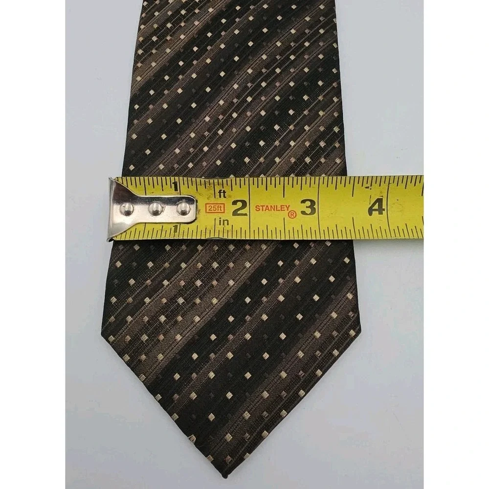 Alfani Mens Multicolor Geometric Silk Neck Tie Gold Black Hand Finished USA